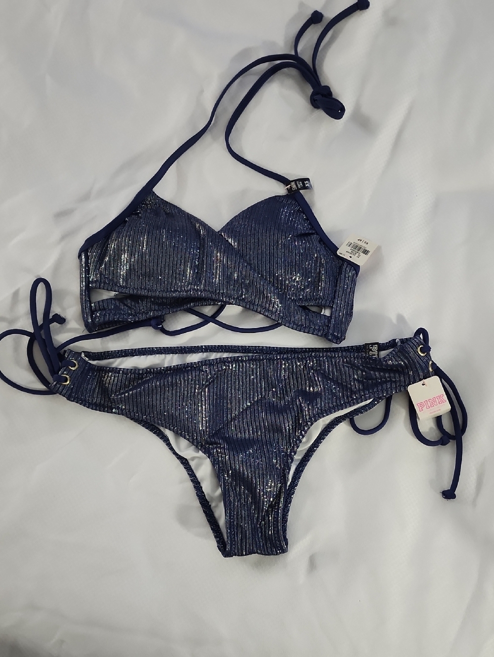 PINK Victoria's Secret Navy Shimmer Bikini Set
